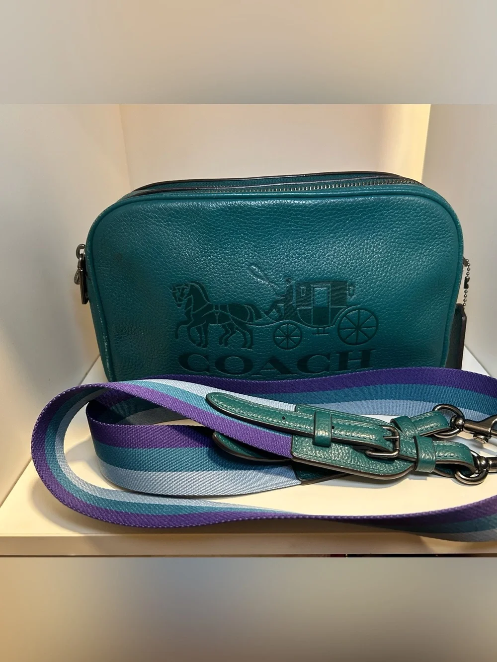 Coach Teal Jes Pebbled Leather Camera Crossbody Bag